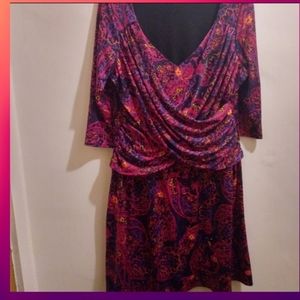 B-Slim Multi Color Faux Wrap Dress.
